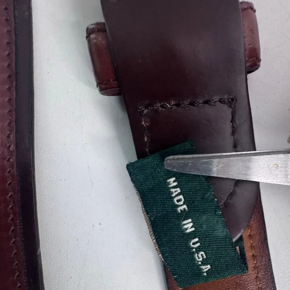 Vtg Cole Haan Belt Genuine Leather Mens Size 34 Brass USA Brown